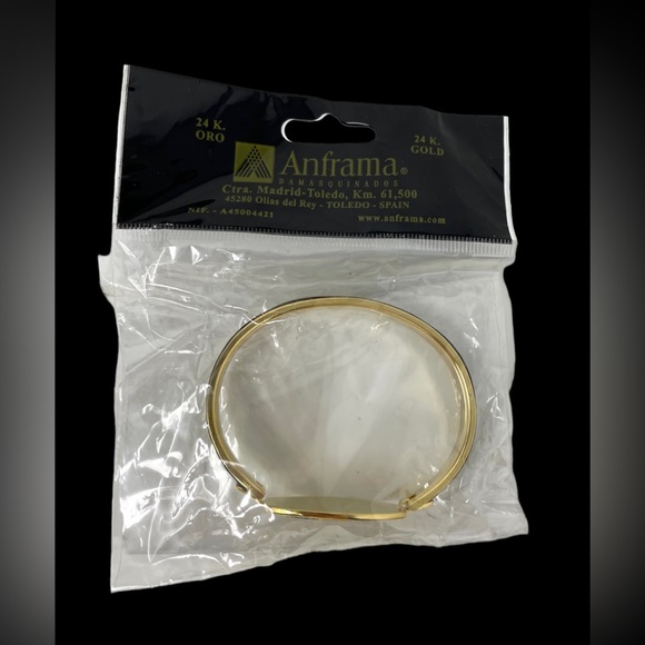 🛍️SALE🛍️ Anframa® Damascene Gold & Leather Geometric Design Skinny Bangle - Picture 7 of 10